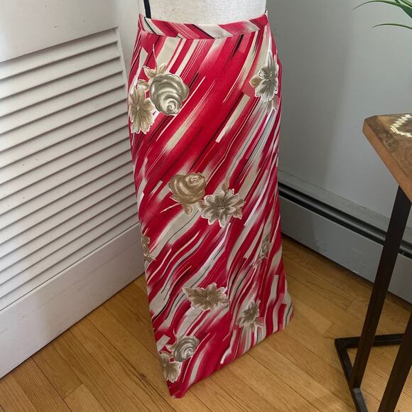 Vintage KATHIE LEE WOMAN Skirt 26W Red Abstract Floral Maxi Deadstock Retro - Picture 5 of 11